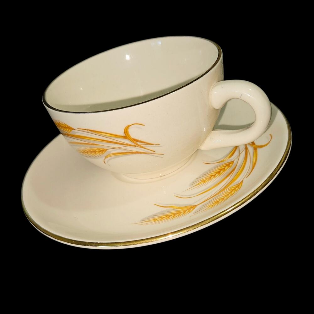 Golden Wheat Cup & Saucer Set of 4 22K Gold Oven Proof USA Vintage Tea Coffee